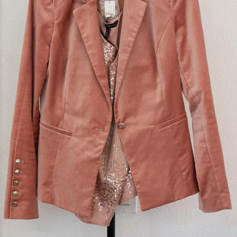 White House Black Market Velvet Pink Blazer Size 8 NWT & Matching WHBM Tank - Picture 2 of 3